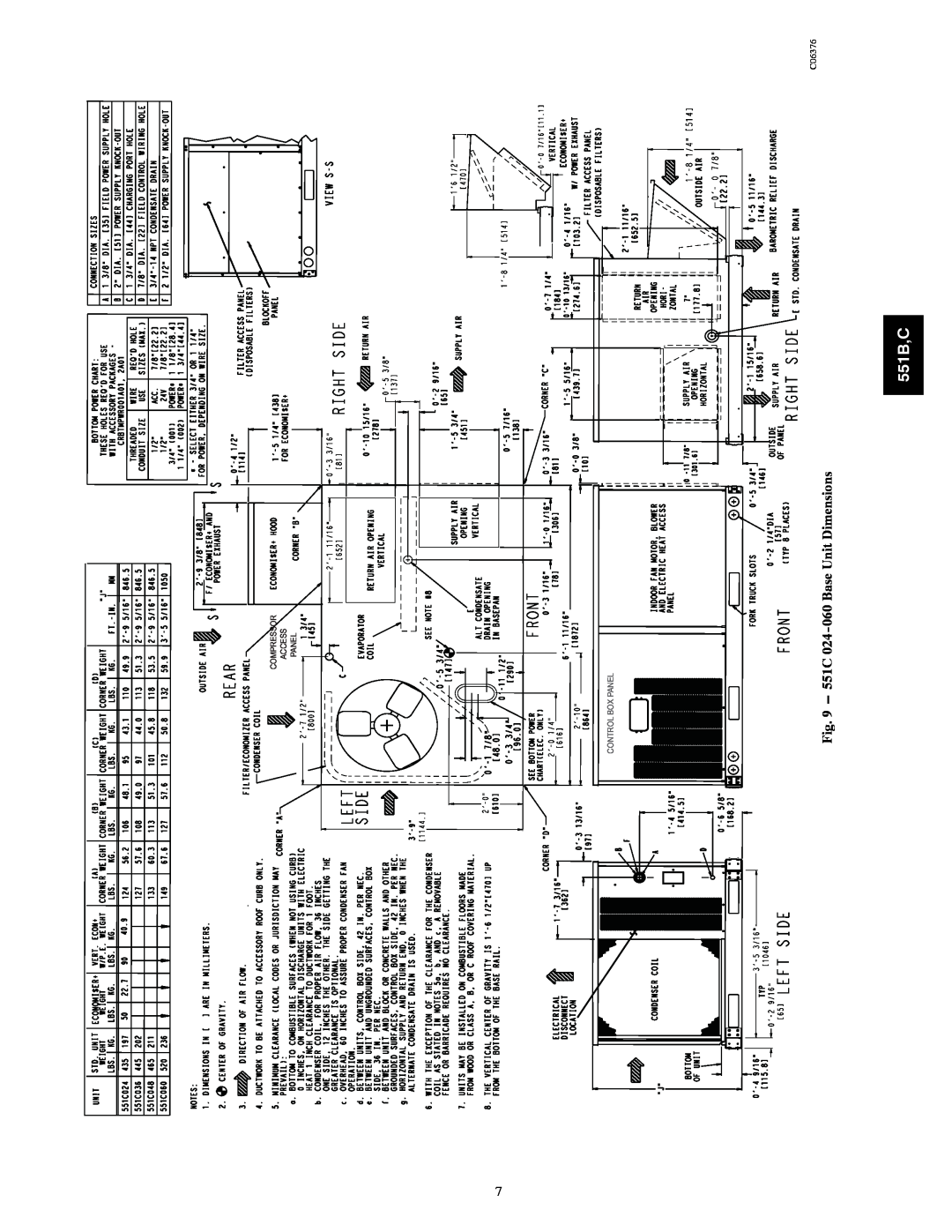 Bryant 551B,C, 551C 024-060Base Unit Dimensions, Compressor, Access, Control Box Panel, C06376 