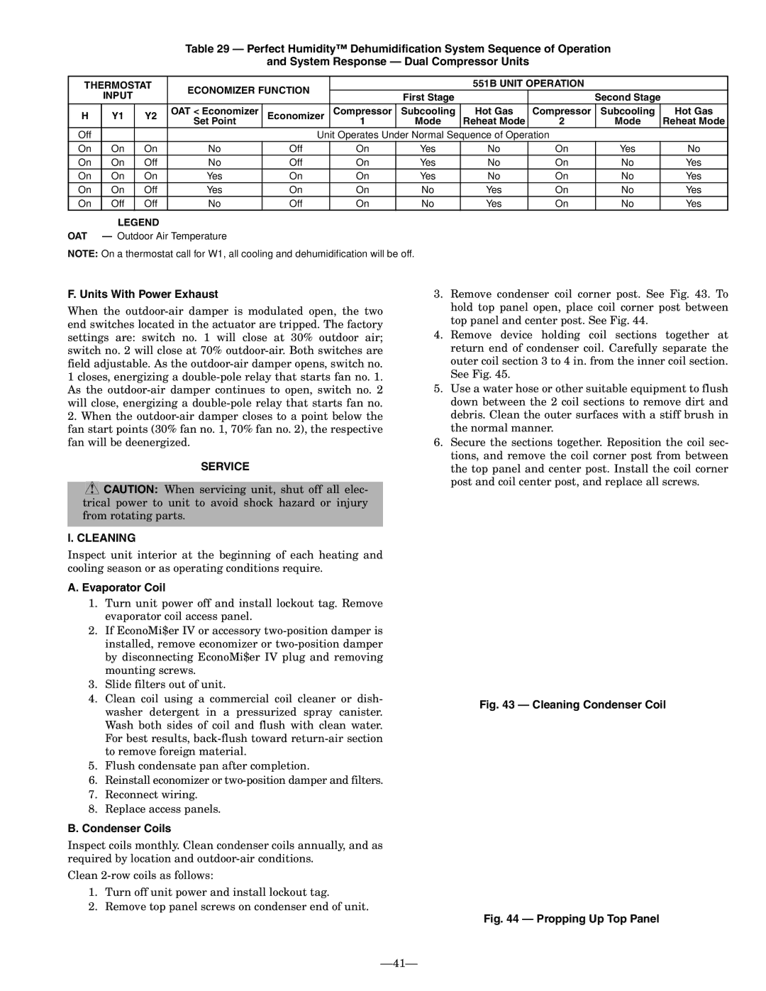 Bryant 551B installation instructions Units With Power Exhaust, Service Cleaning, Evaporator Coil, Condenser Coils 