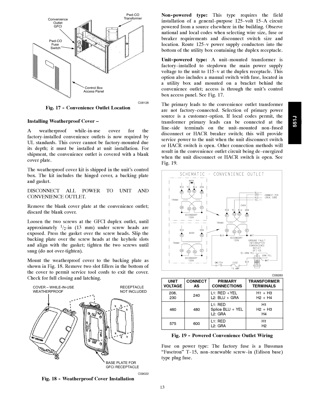 Bryant 551J installation instructions Convenience Outlet Location Installing Weatherproof Cover 