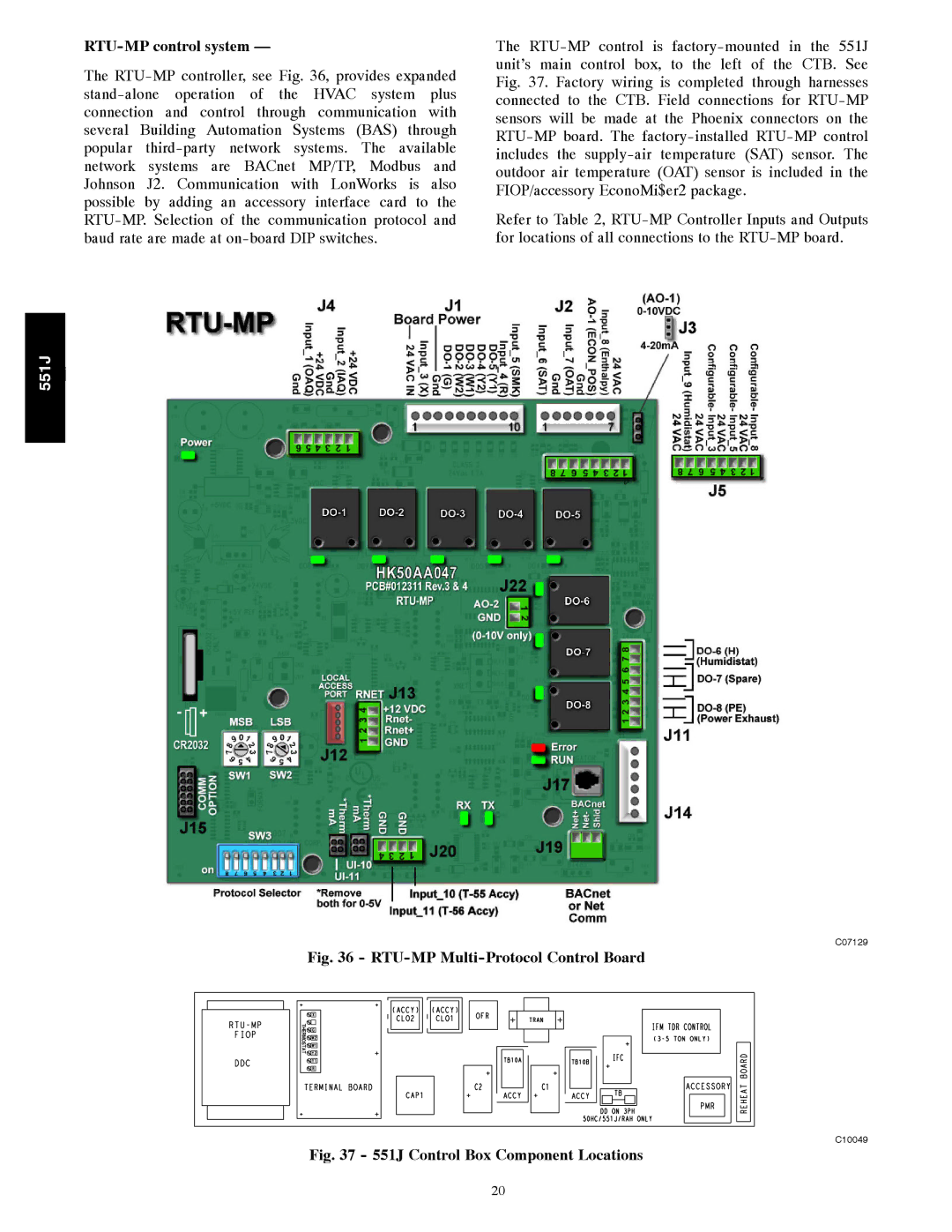 Bryant 551J installation instructions RTU-MP control system, RTU-MP Multi-Protocol Control Board 