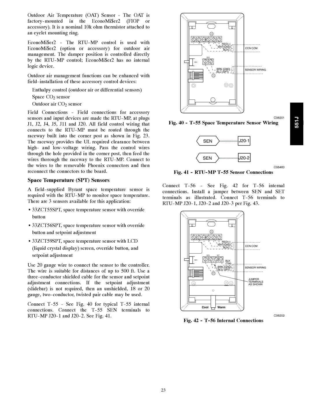 Bryant 551J installation instructions Space Temperature SPT Sensors, Space Temperature Sensor Wiring 