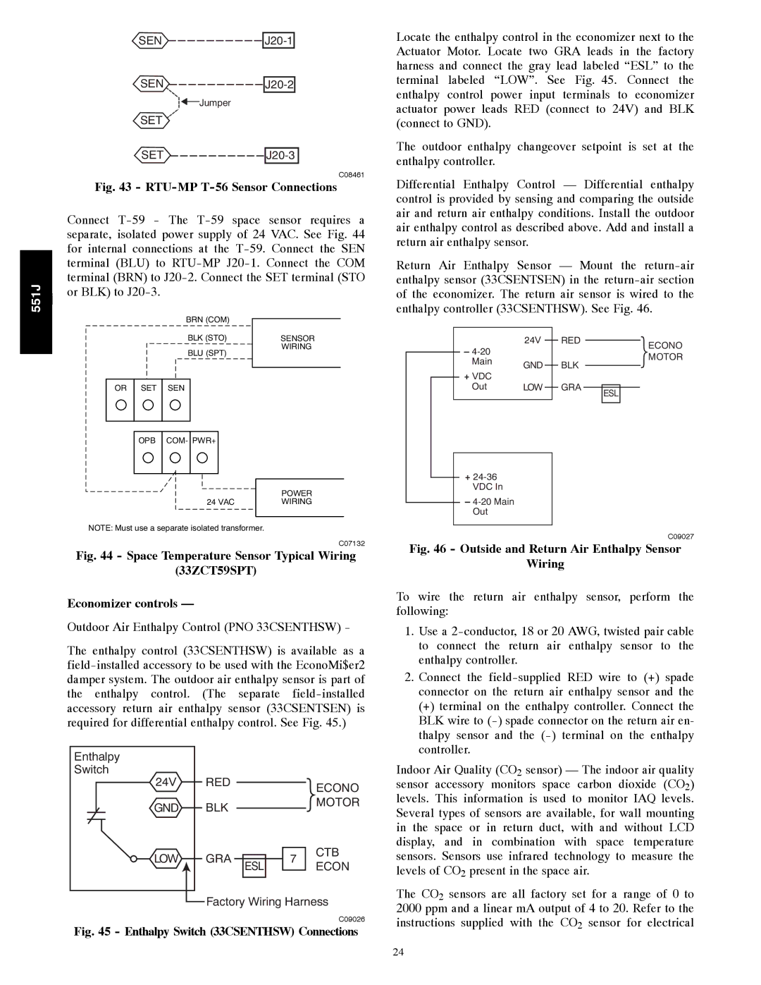 Bryant 551J installation instructions RTU-MP T-56 Sensor Connections 