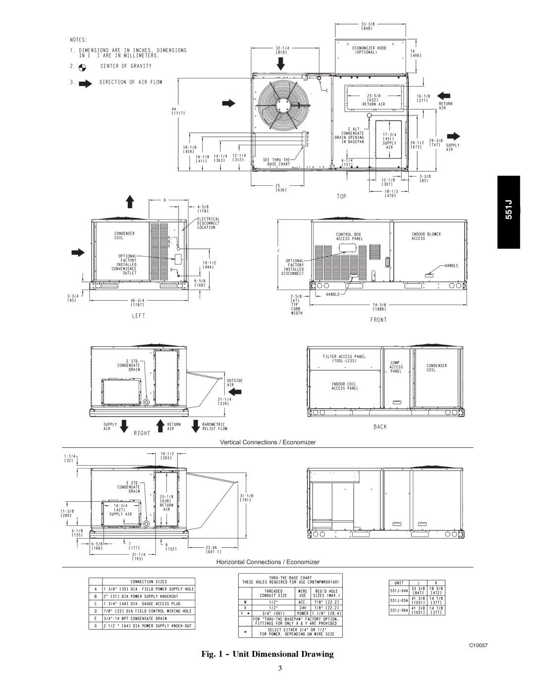 Bryant 551J installation instructions Unit Dimensional Drawing 