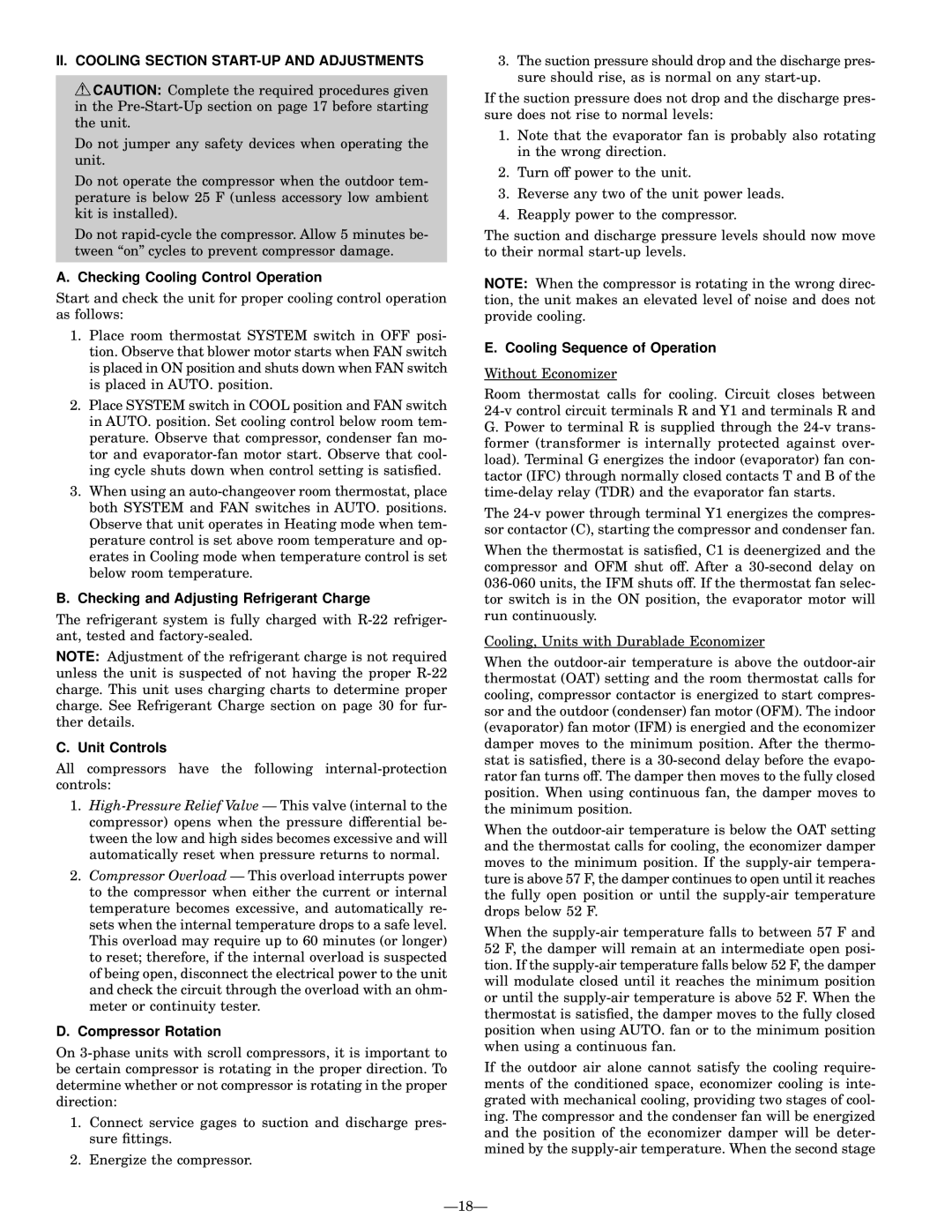 Bryant 558D installation instructions II. Cooling Section START-UP and Adjustments 