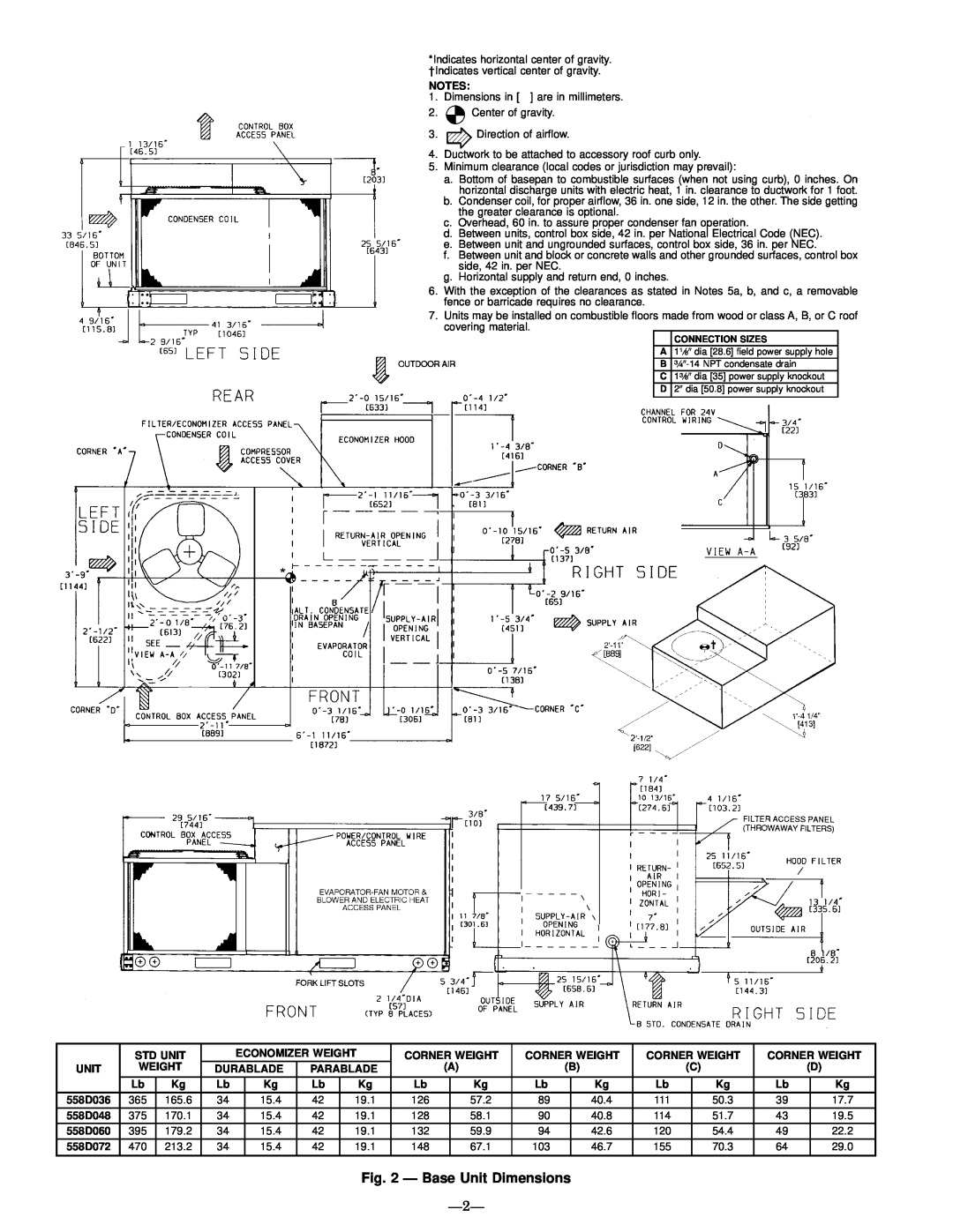 Bryant 558D installation instructions Ð Base Unit Dimensions 