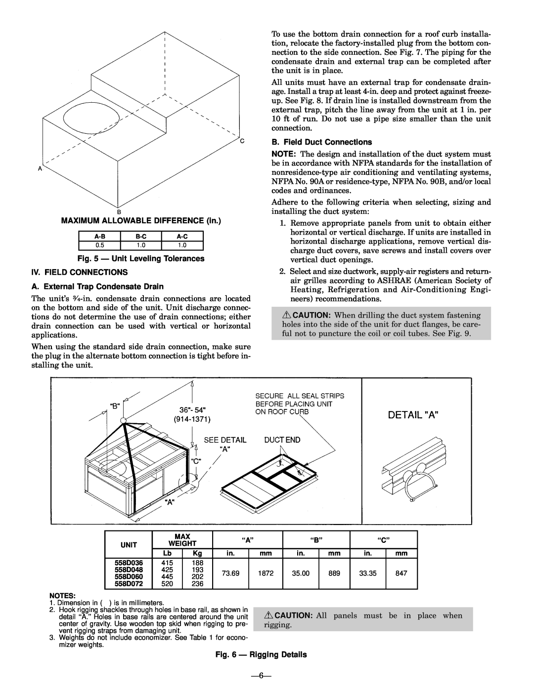 Bryant 558D MAXIMUM ALLOWABLE DIFFERENCE in, Ð Unit Leveling Tolerances, Iv. Field Connections, B. Field Duct Connections 