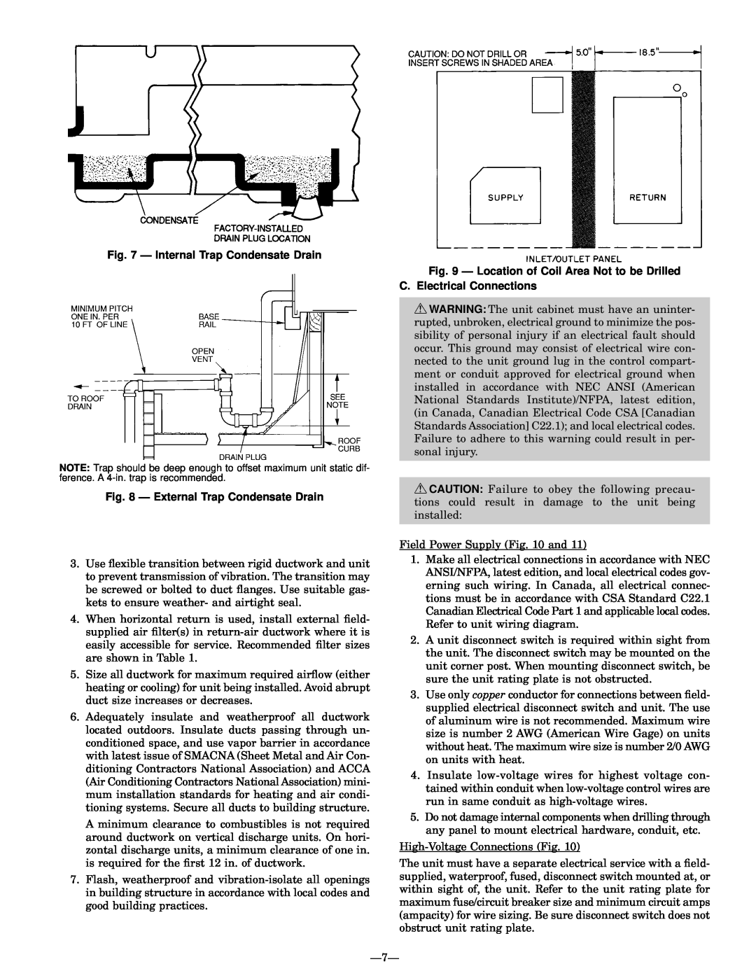Bryant 558D installation instructions Ð Internal Trap Condensate Drain, Ð External Trap Condensate Drain 