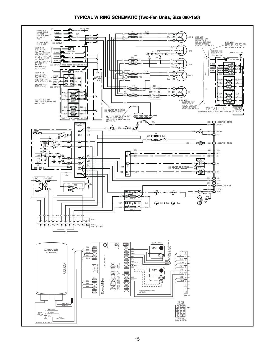 Bryant 558F, 551B, 551A manual TYPICAL WIRING SCHEMATIC Two-Fan Units, Size, EconoMi$er, Actuator 