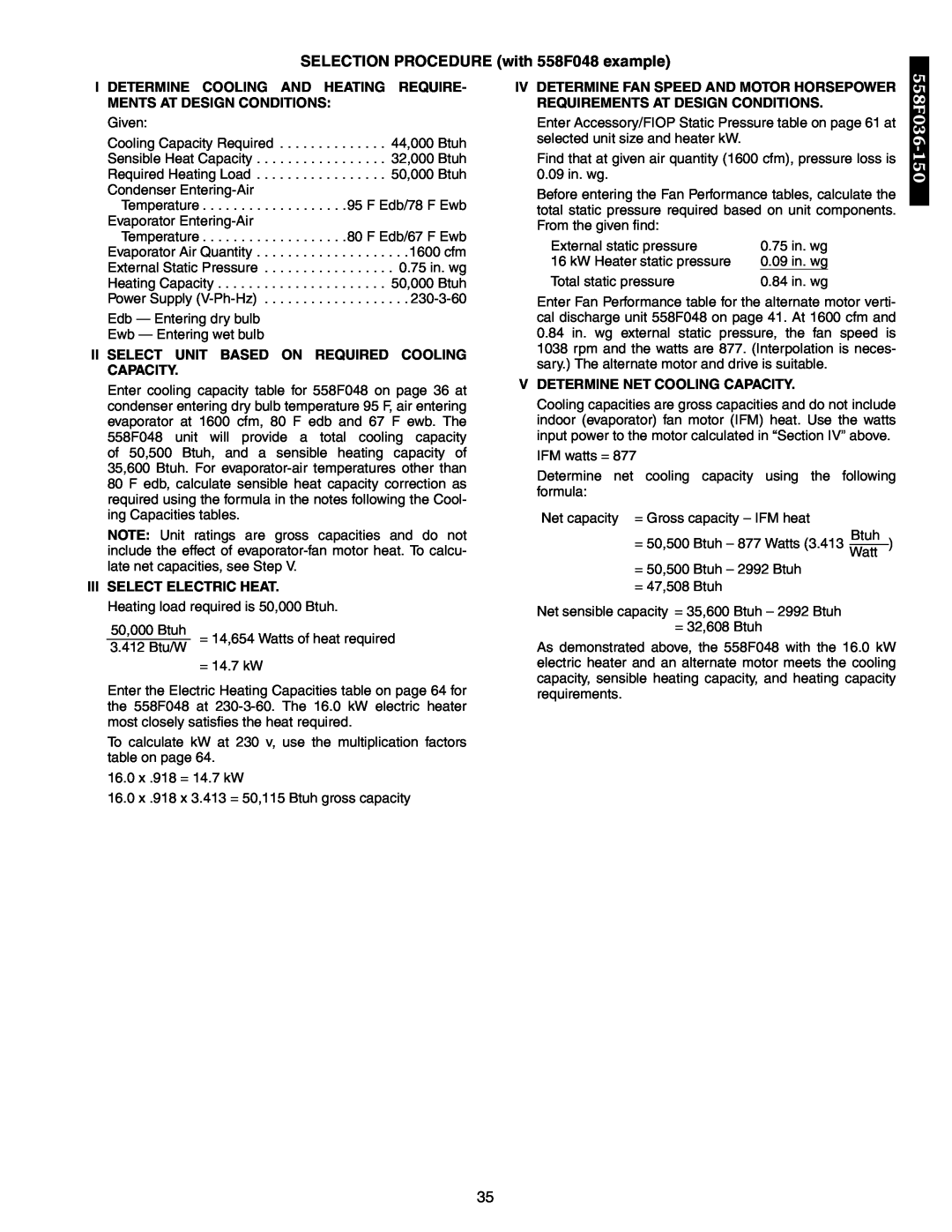 Bryant 551A SELECTION PROCEDURE with 558F048 example, I Determine Cooling And Heating Require- Ments At Design Conditions 