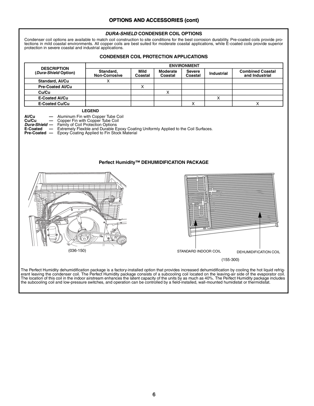 Bryant 558F, 551B Dura-Shield Condenser Coil Options, Condenser Coil Protection Applications, OPTIONS AND ACCESSORIES cont 