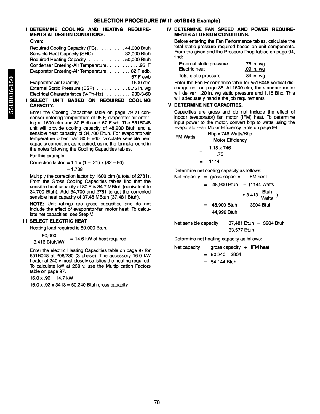 Bryant 558F SELECTION PROCEDURE With 551B048 Example, Iv Determine Fan Speed And Power Require- Ments At Design Conditions 