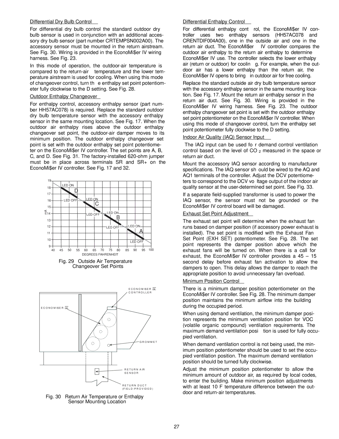 Bryant 558F installation instructions Outside Air Temperature Changeover Set Points 