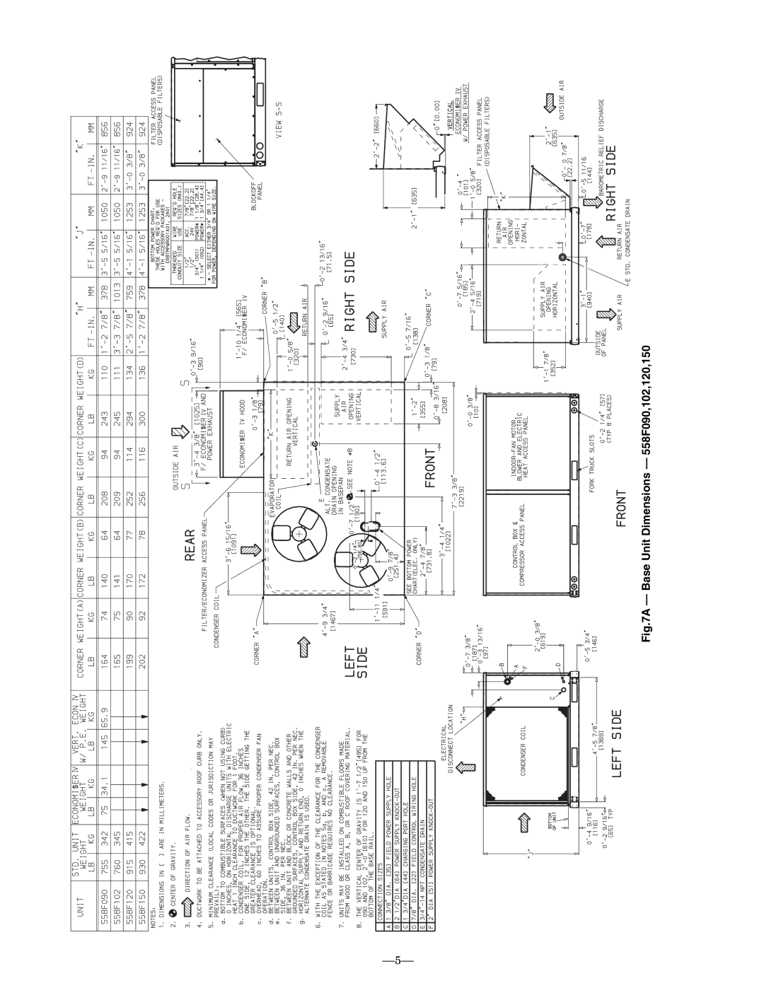 Bryant installation instructions Base Unit Dimensions 558F090,102,120,150 