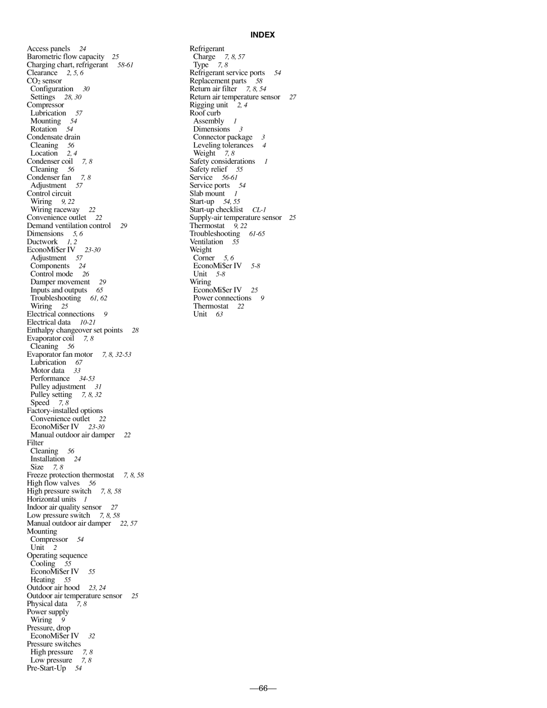 Bryant 558F installation instructions Index 