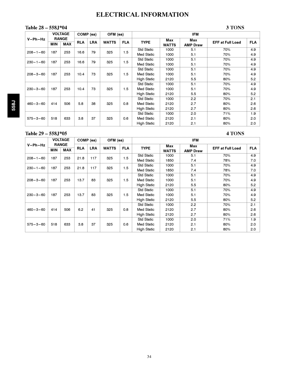 Bryant 558J manual Electrical Information 