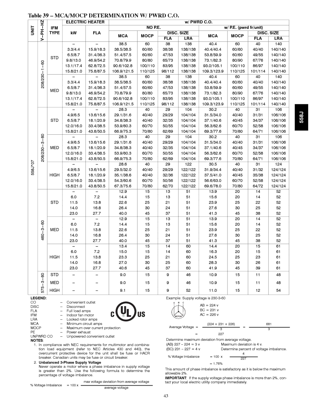 Bryant 558J manual 40.0 41.3 12.9 13.9 14.4 15.6 