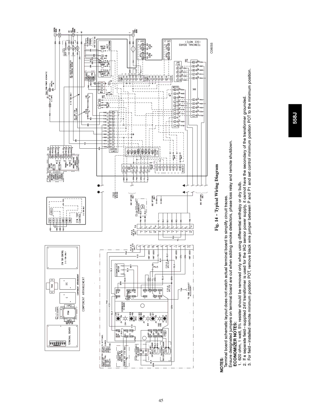 Bryant 558J manual Typical Wiring Diagram, Economizer Notes 