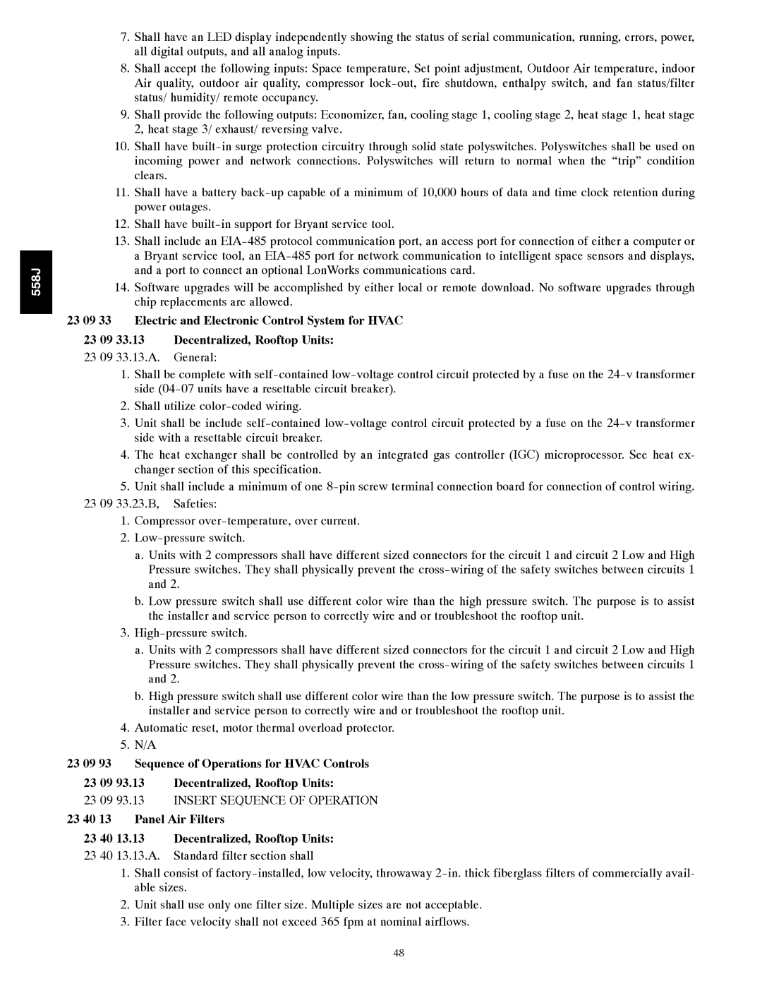 Bryant 558J manual 23 09 93.13 Insert Sequence of Operation 