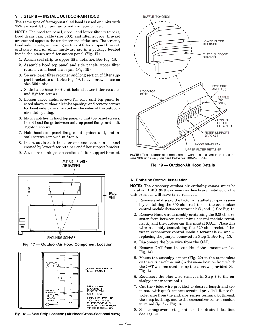 Bryant 559F operation manual VIII. Ð Install OUTDOOR-AIR Hood, Outdoor-Air Hood Component Location 