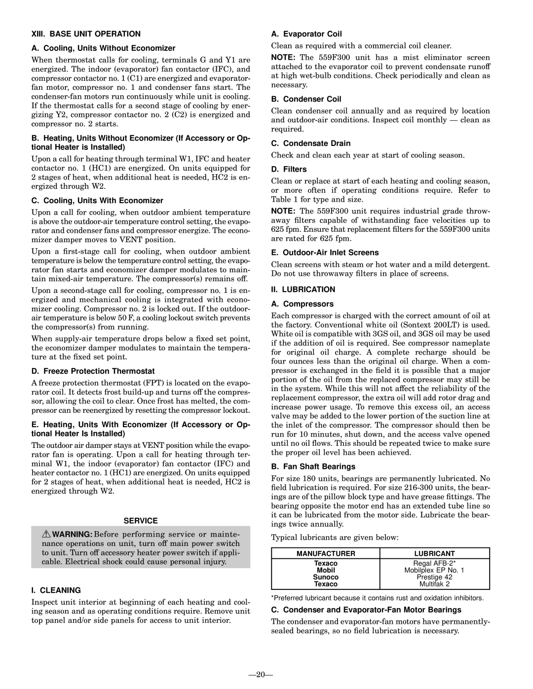 Bryant 559F operation manual XIII. Base Unit Operation, Service Cleaning, II. Lubrication 