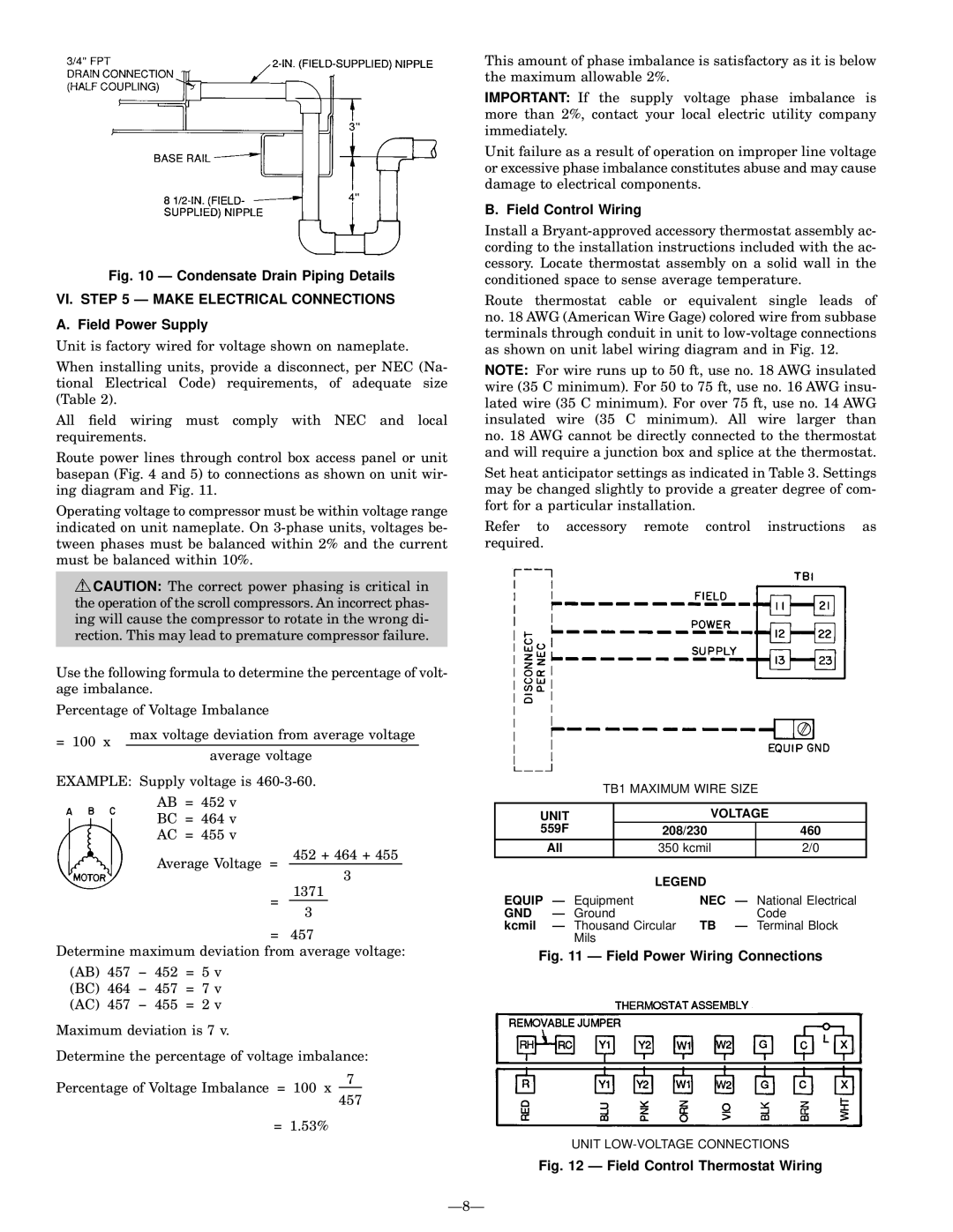 Bryant 559F operation manual VI. Ð Make Electrical Connections, Field Power Supply, Field Control Wiring, Unit Voltage, Gnd 