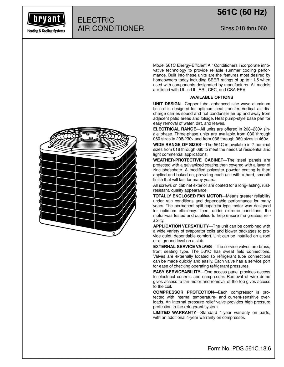 Bryant warranty 561C 60 Hz 