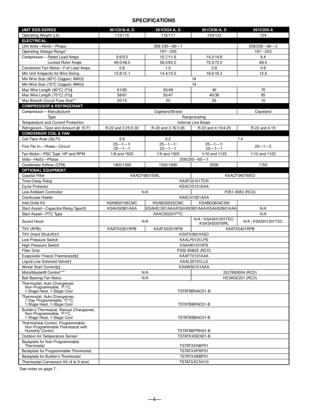 Bryant 561C warranty Specifications, Electrical 