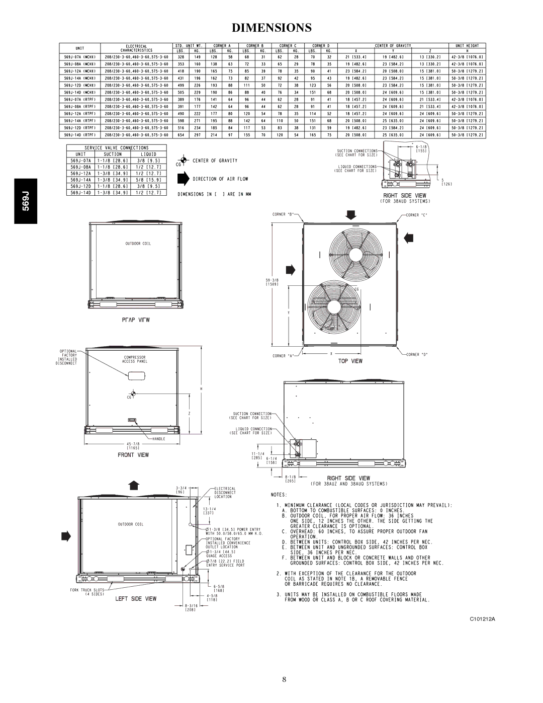 Bryant 569J manual Dimensions 