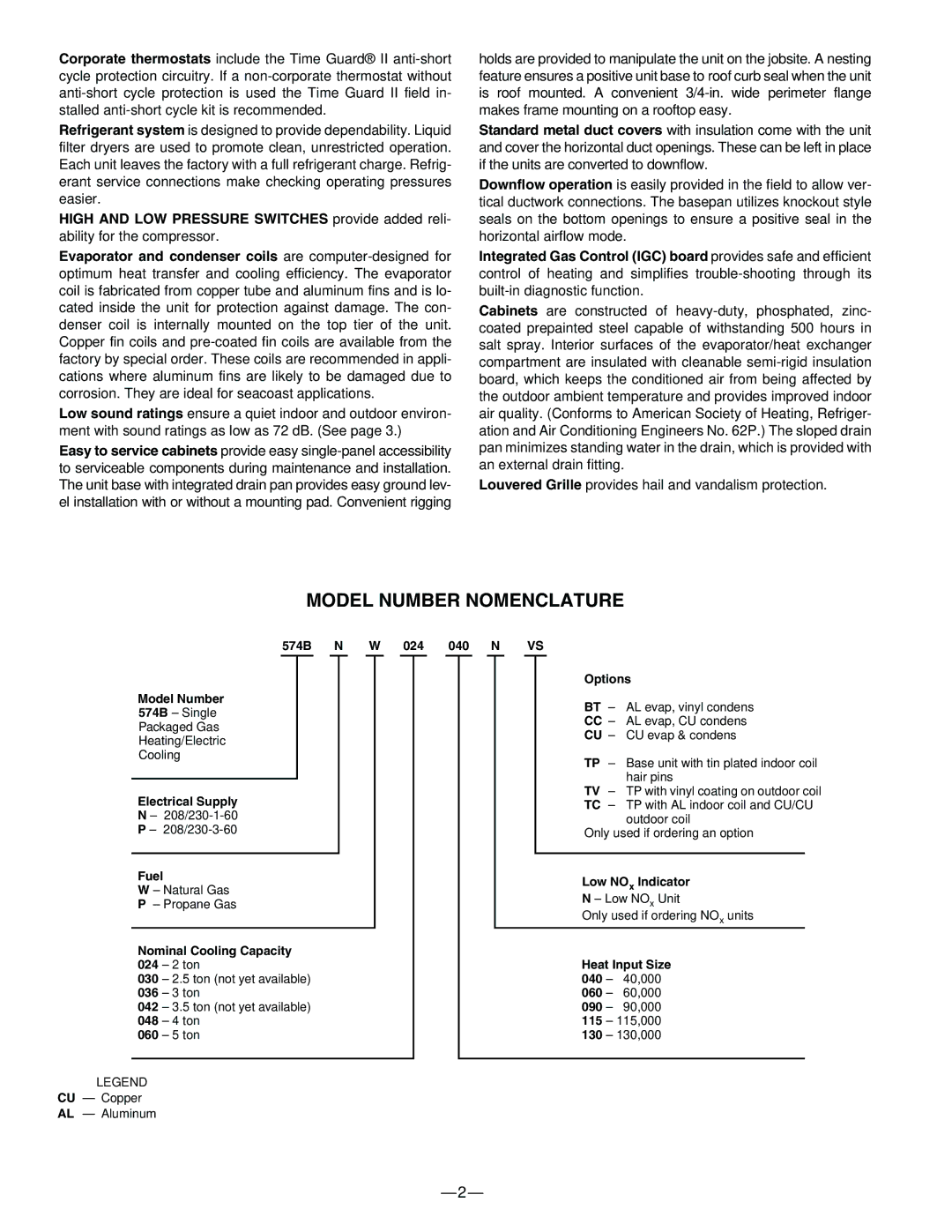 Bryant 574B manual Model Number Nomenclature, High and LOW Pressure Switches provide added reli 