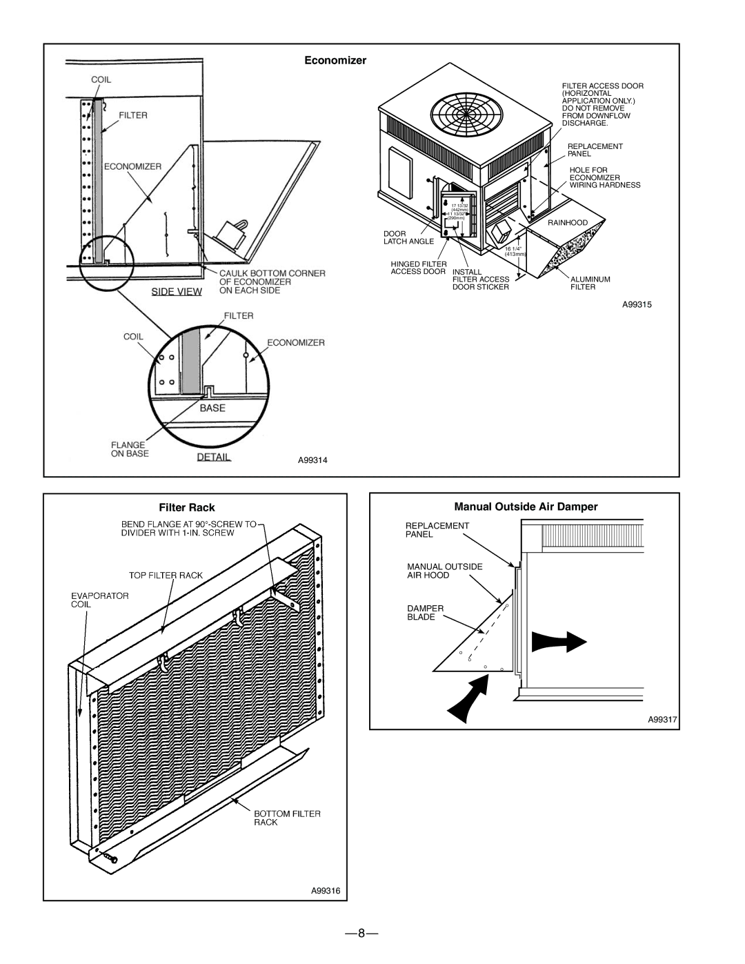 Bryant 574B manual Filter Rack Manual Outside Air Damper 