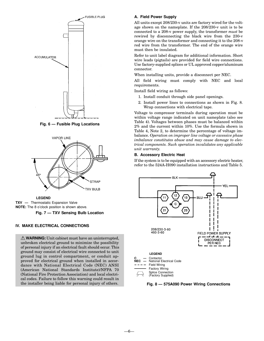 Bryant 575A installation instructions Accessory Electric Heat, IV. Make Electrical Connections, Ð6Ð 