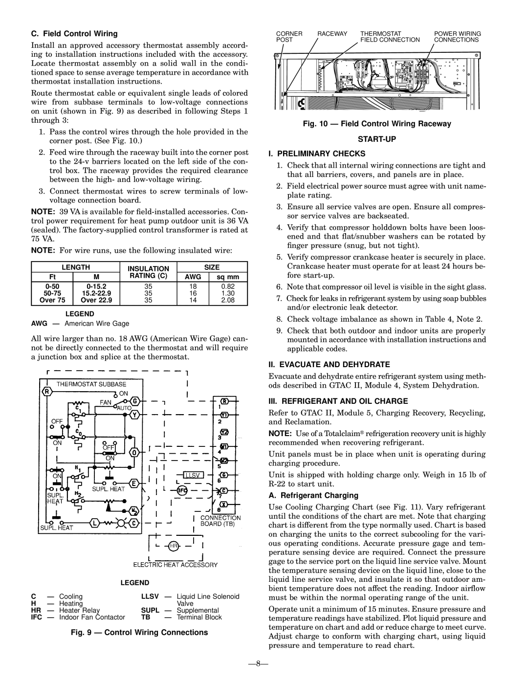 Bryant 575A Field Control Wiring, START-UP Preliminary Checks, II. Evacuate and Dehydrate, III. Refrigerant and OIL Charge 