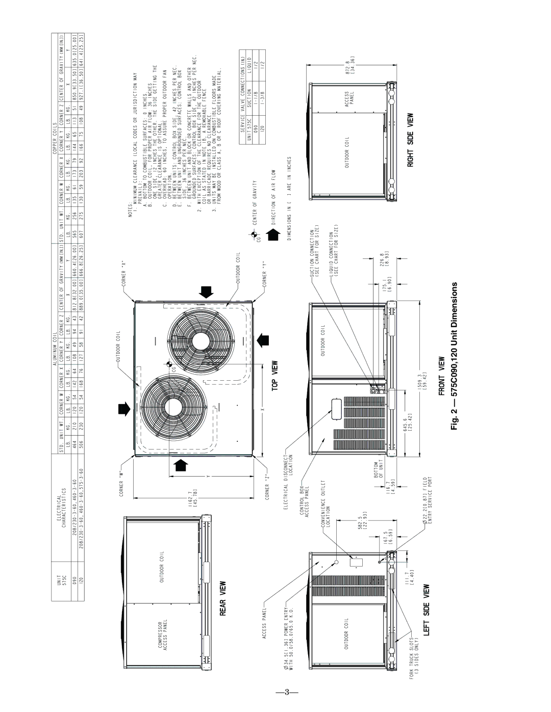 Bryant 575B, 541A dimensions 575C090,120 Unit Dimensions 