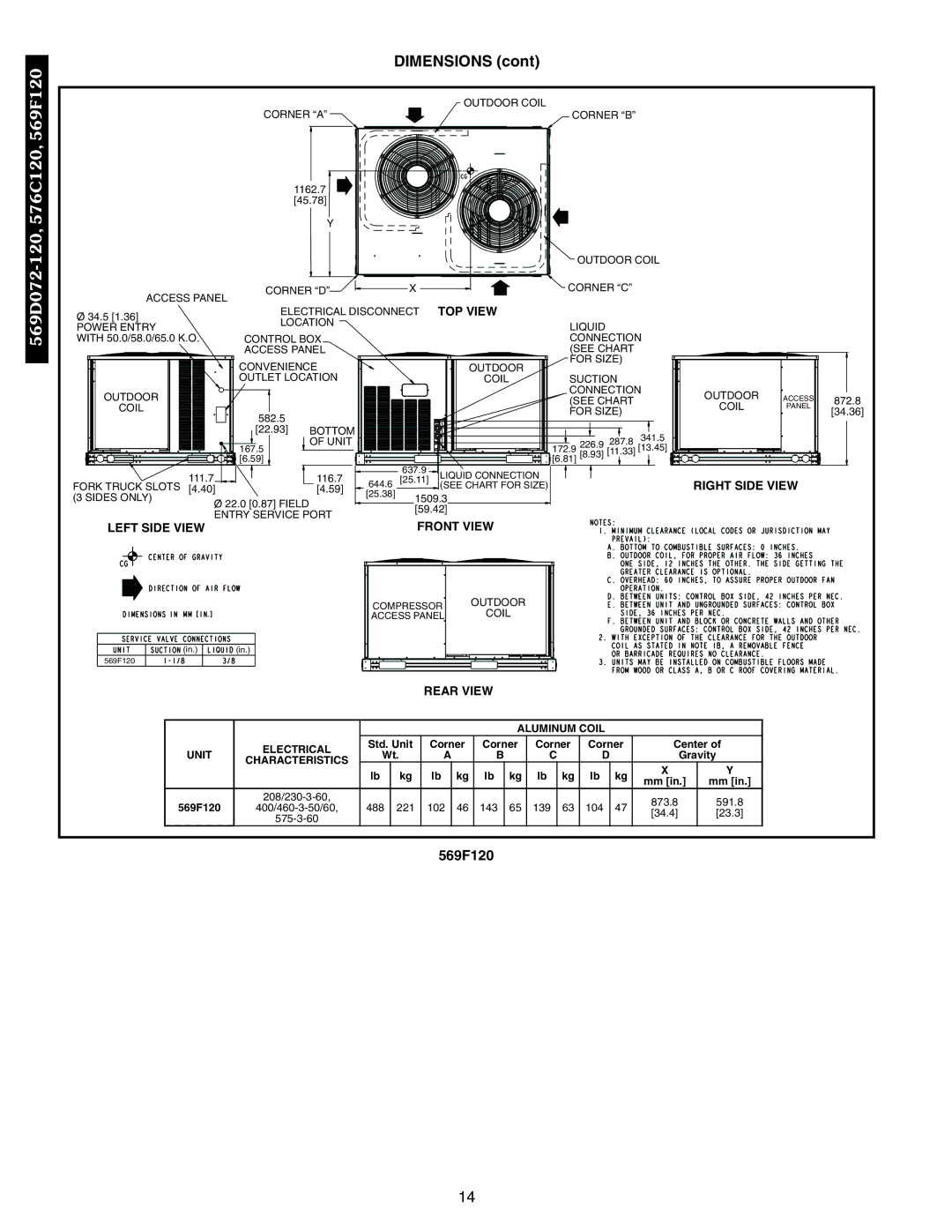 Bryant 566D, 576C, 566E, 569F manual Dimensions, 569D072 