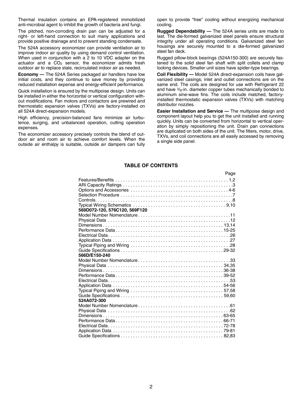 Bryant 566E, 576C, 569D, 569F, 566D manual Table of Contents 