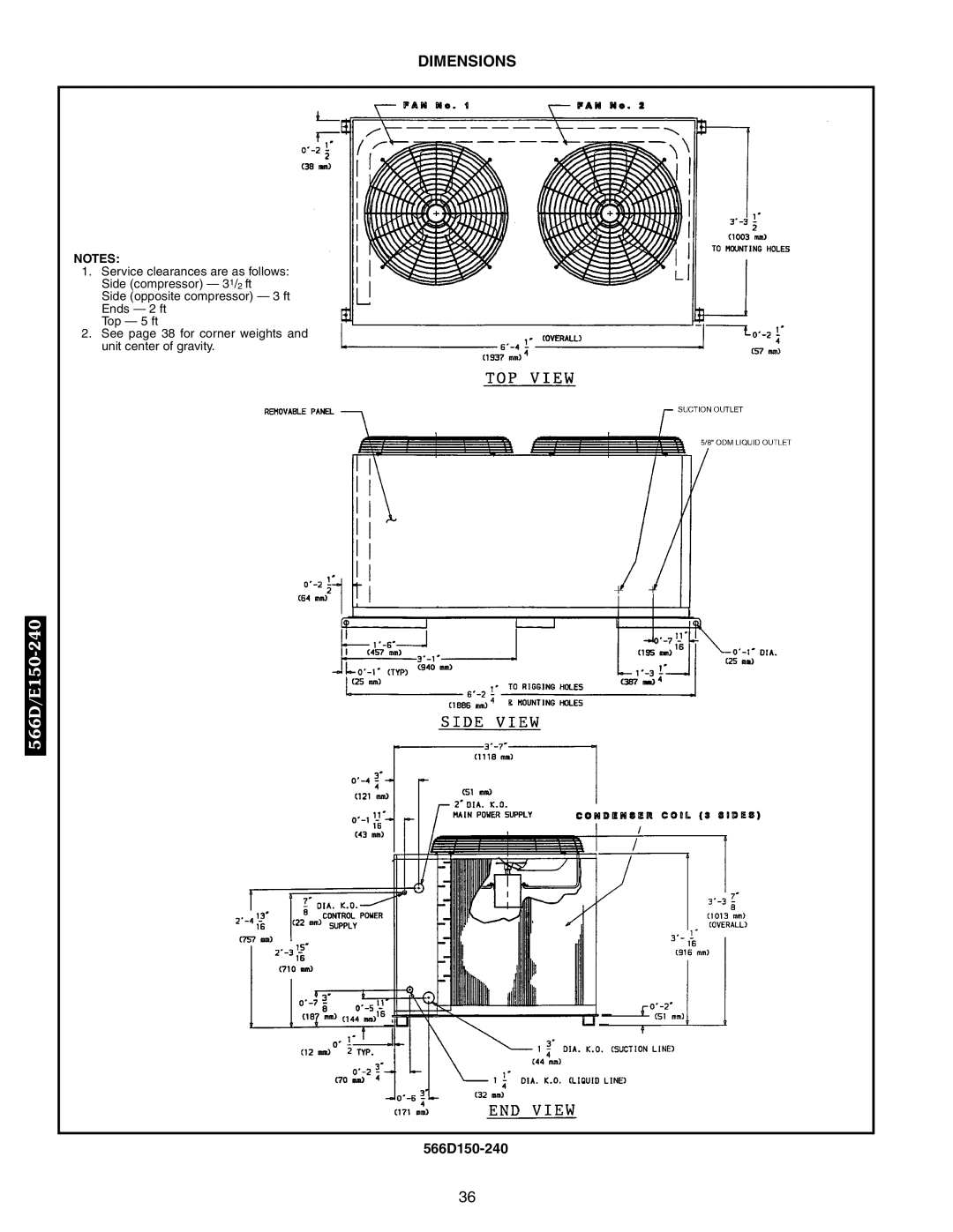 Bryant 569D, 576C, 566E, 569F, 566D manual Dimensions 