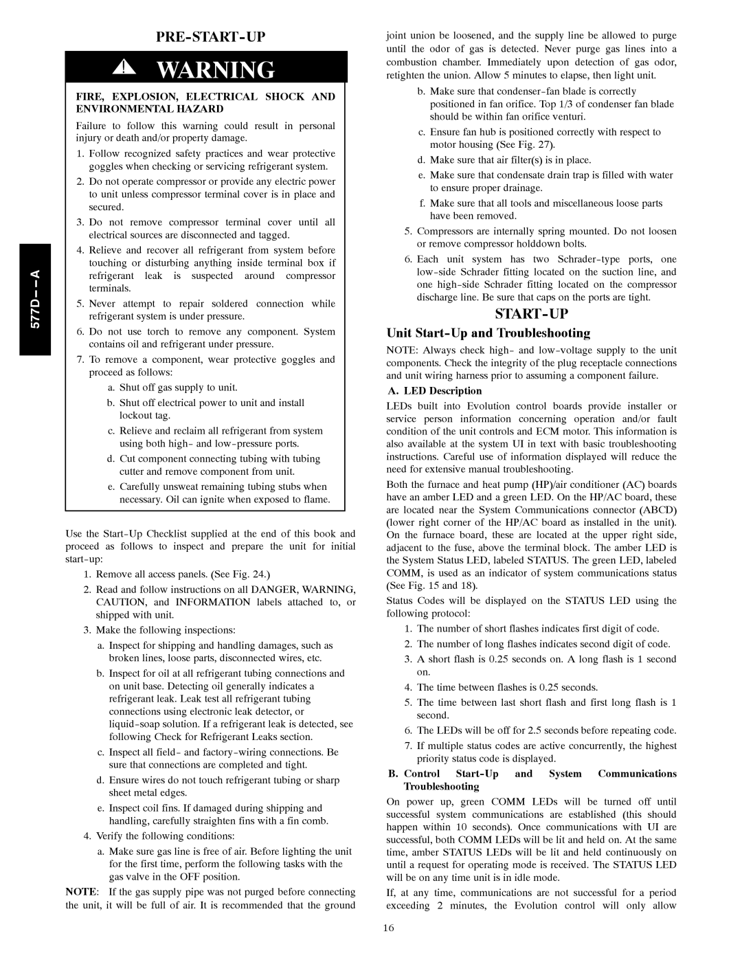 Bryant 577D----A installation instructions Pre-Start-Up, Unit Start-Up and Troubleshooting 