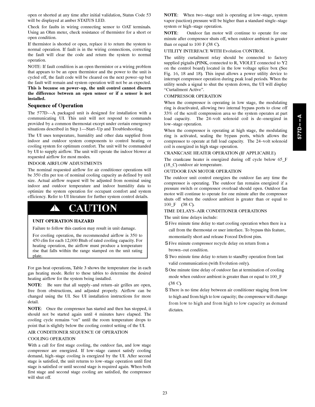 Bryant 577D----A installation instructions Sequence of Operation, Unit Operation Hazard 