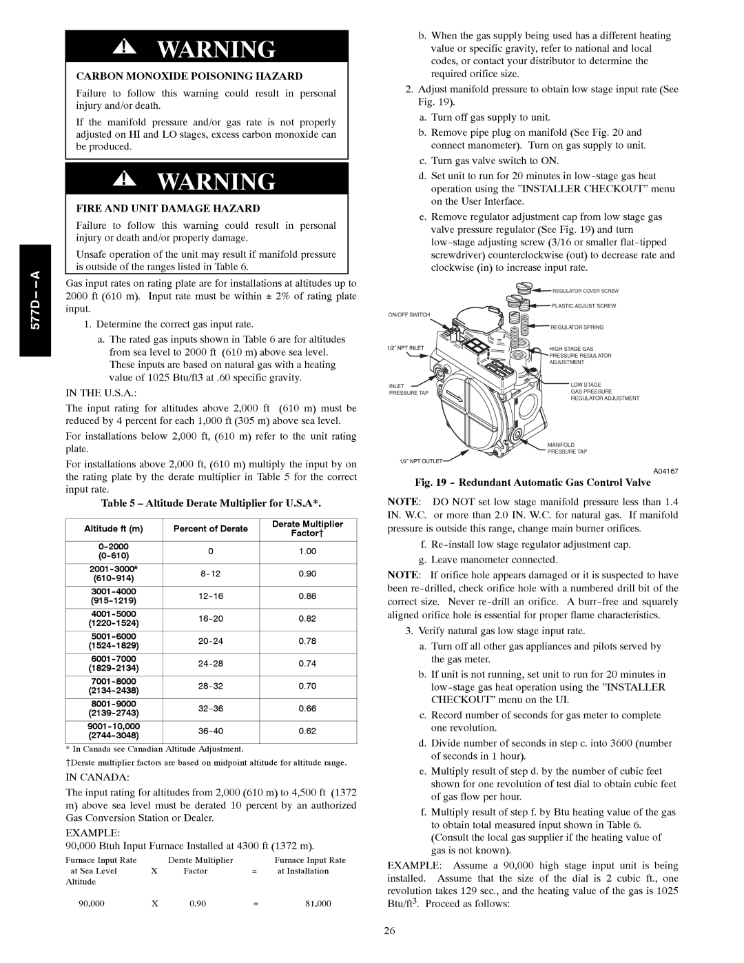 Bryant 577D----A Fire and Unit Damage Hazard, Altitude Derate Multiplier for U.S.A, Canada, Example 