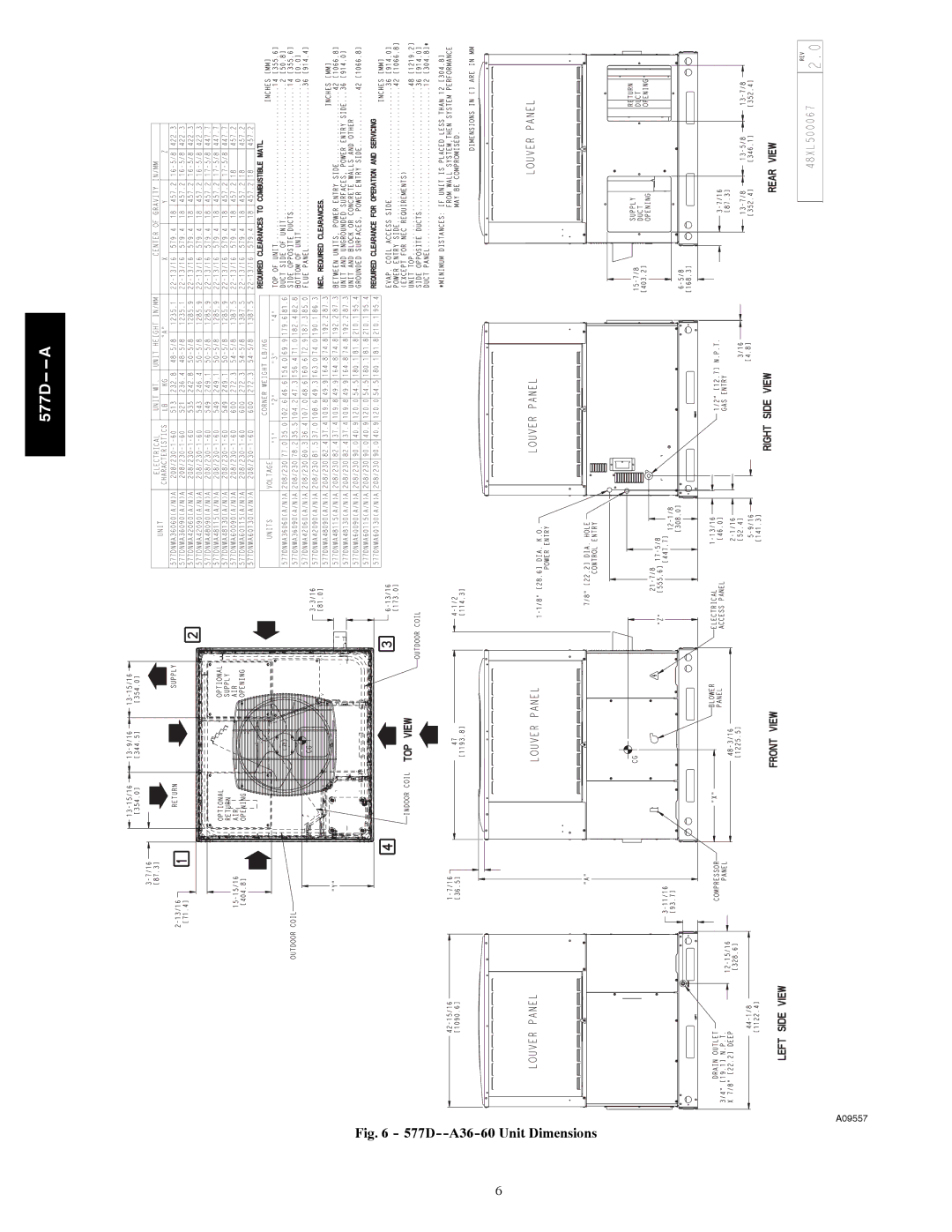 Bryant 577D----A installation instructions 577D--A36-60 Unit Dimensions 