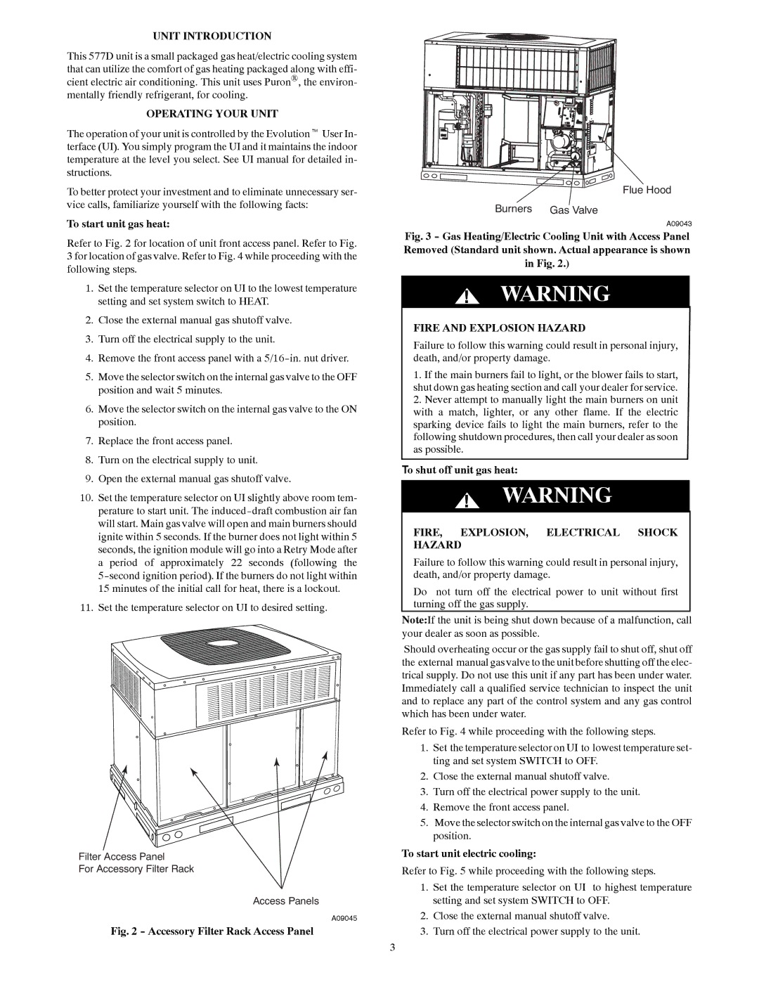 Bryant 577D manual Unit Introduction, Operating Your Unit, To start unit gas heat, To shut off unit gas heat 