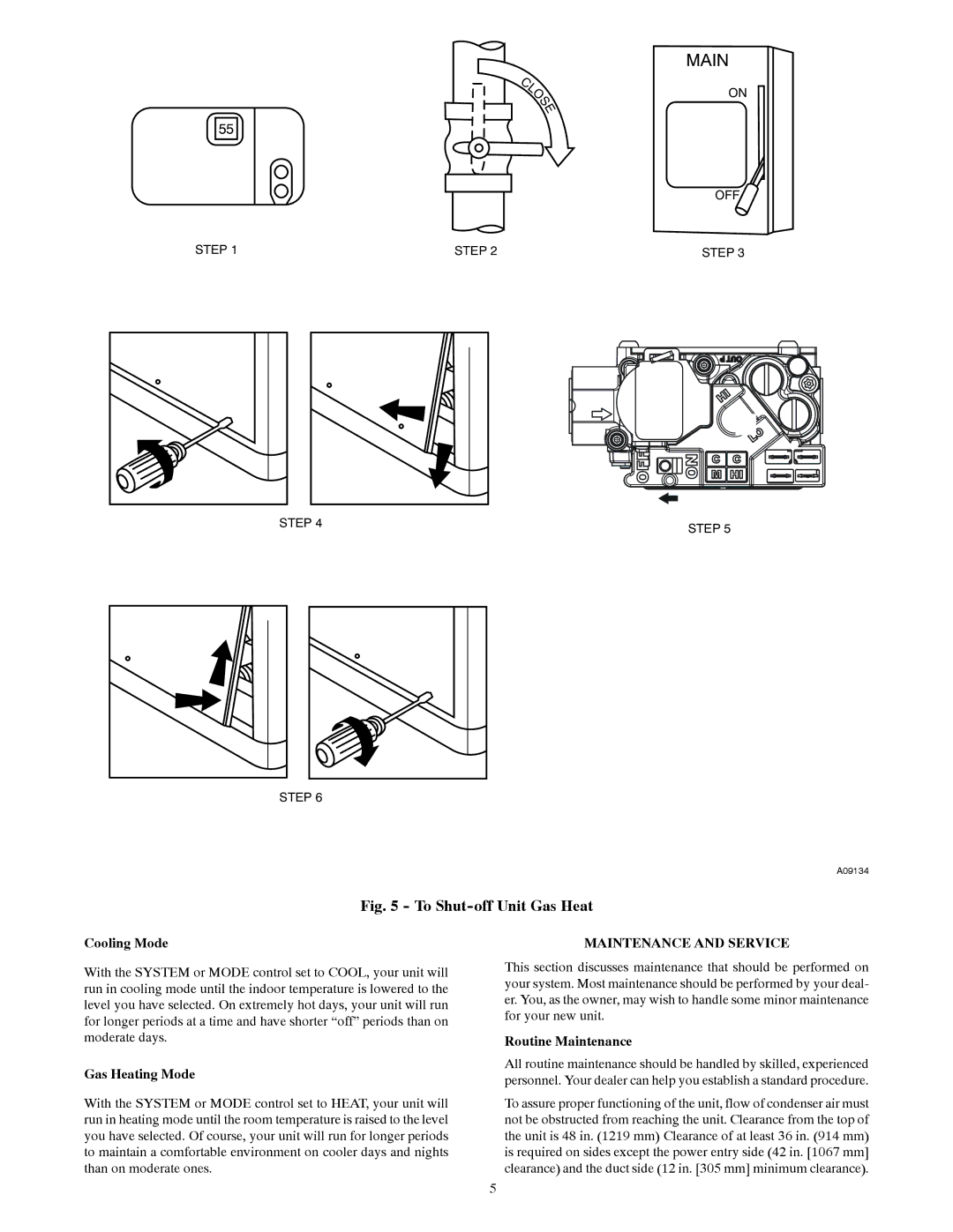 Bryant 577D manual Cooling Mode, Gas Heating Mode, Maintenance and Service, Routine Maintenance 