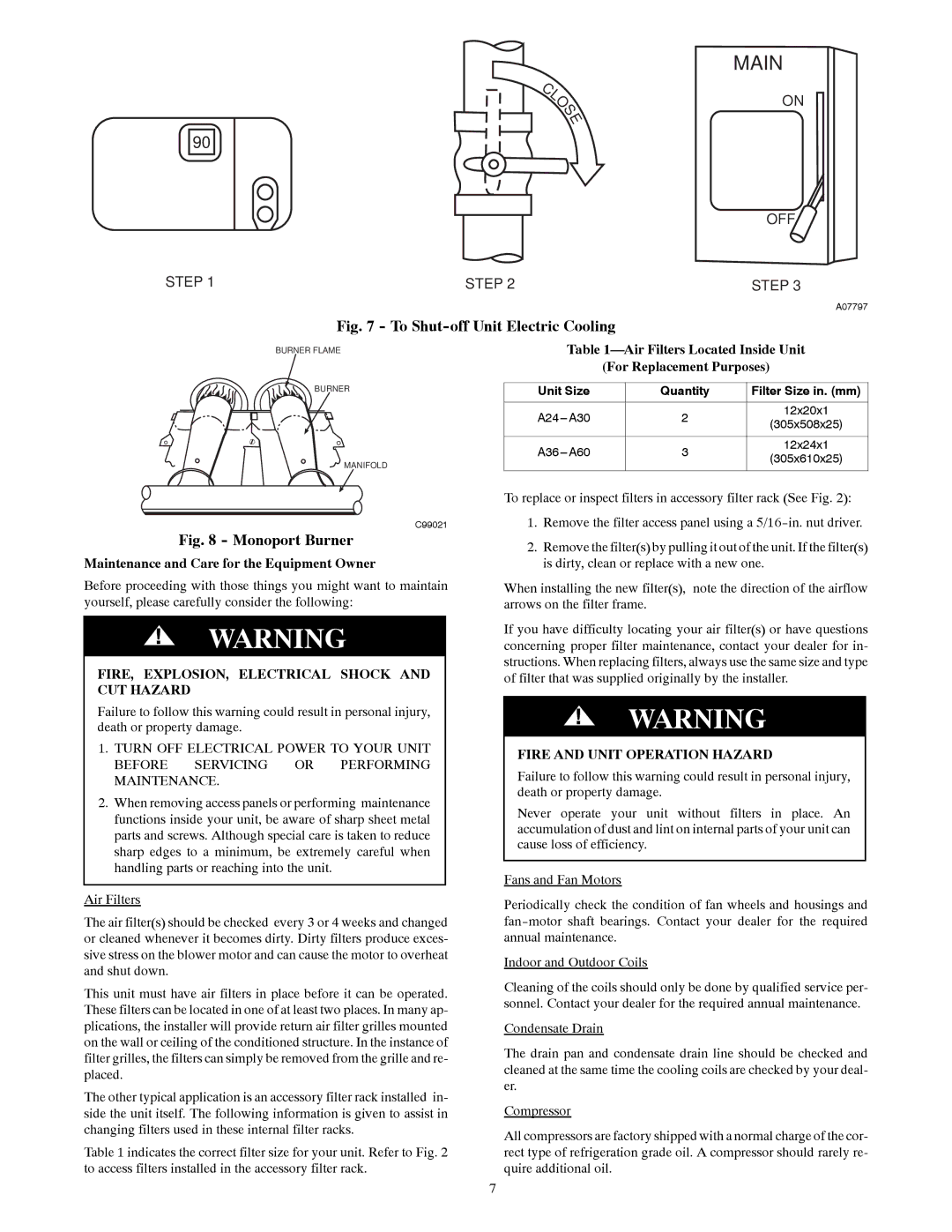 Bryant 577D manual Maintenance and Care for the Equipment Owner, FIRE, EXPLOSION, Electrical Shock and CUT Hazard 