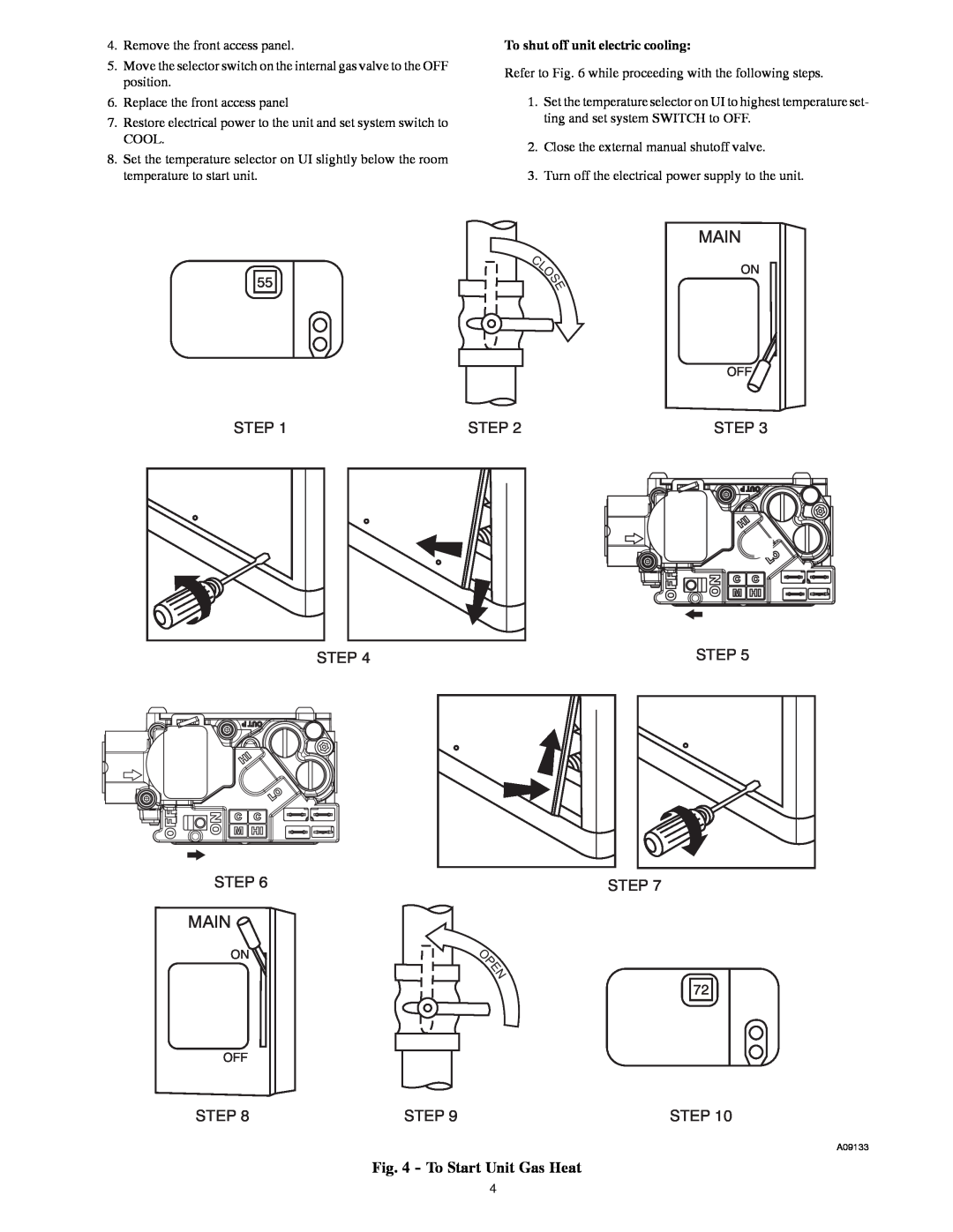 Bryant 577D manual Main, To Start Unit Gas Heat 