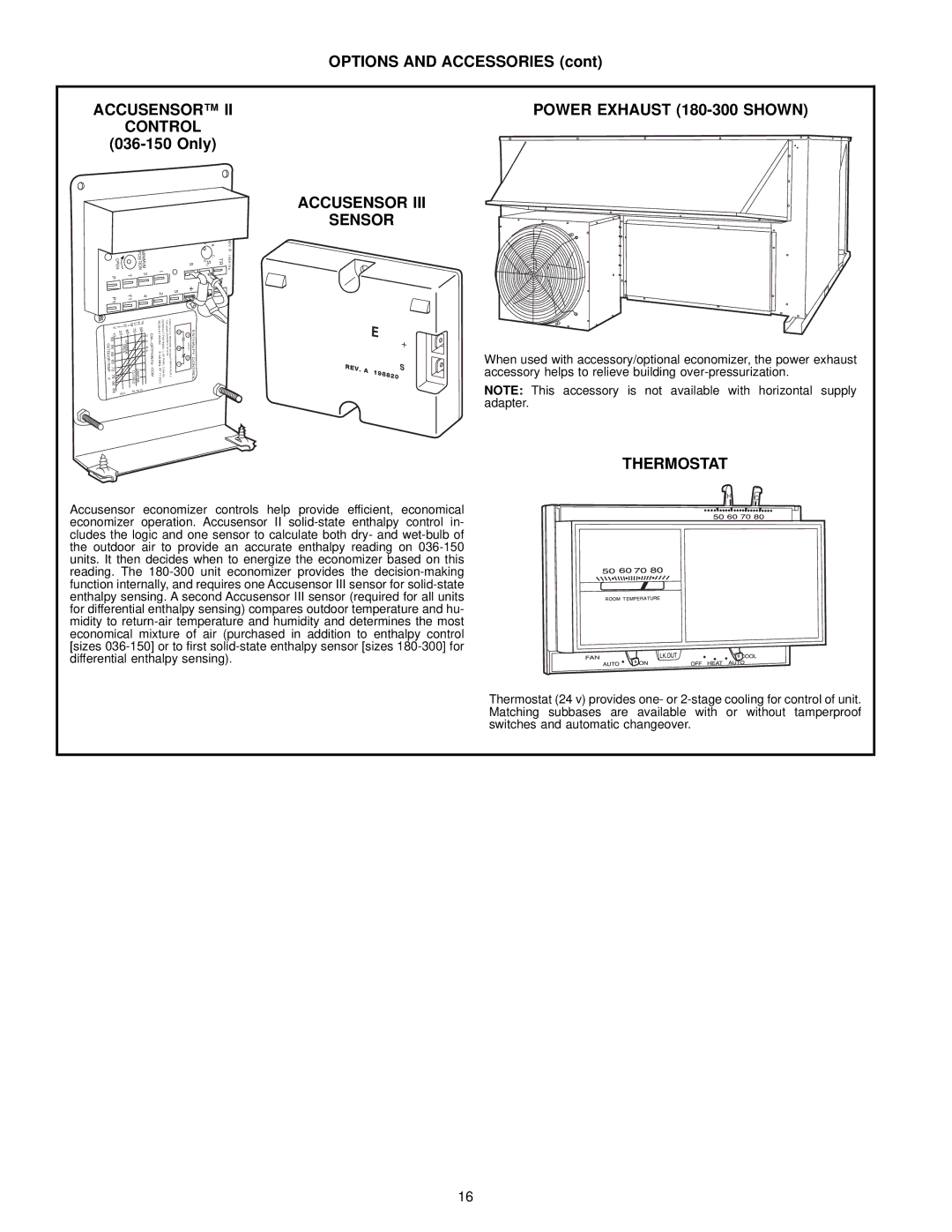 Bryant 580D manual Accusensor Control, Only, Power Exhaust 180-300 Shown Accusensor Sensor, Thermostat 