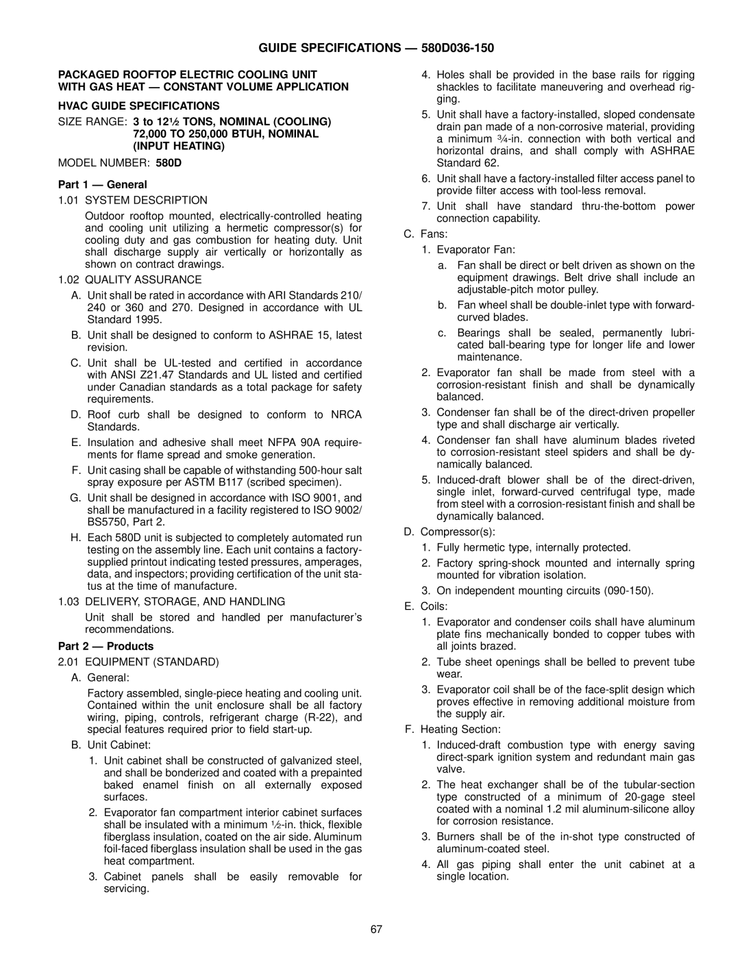 Bryant manual Guide Specifications Ð 580D036-150, Part 1 Ð General 