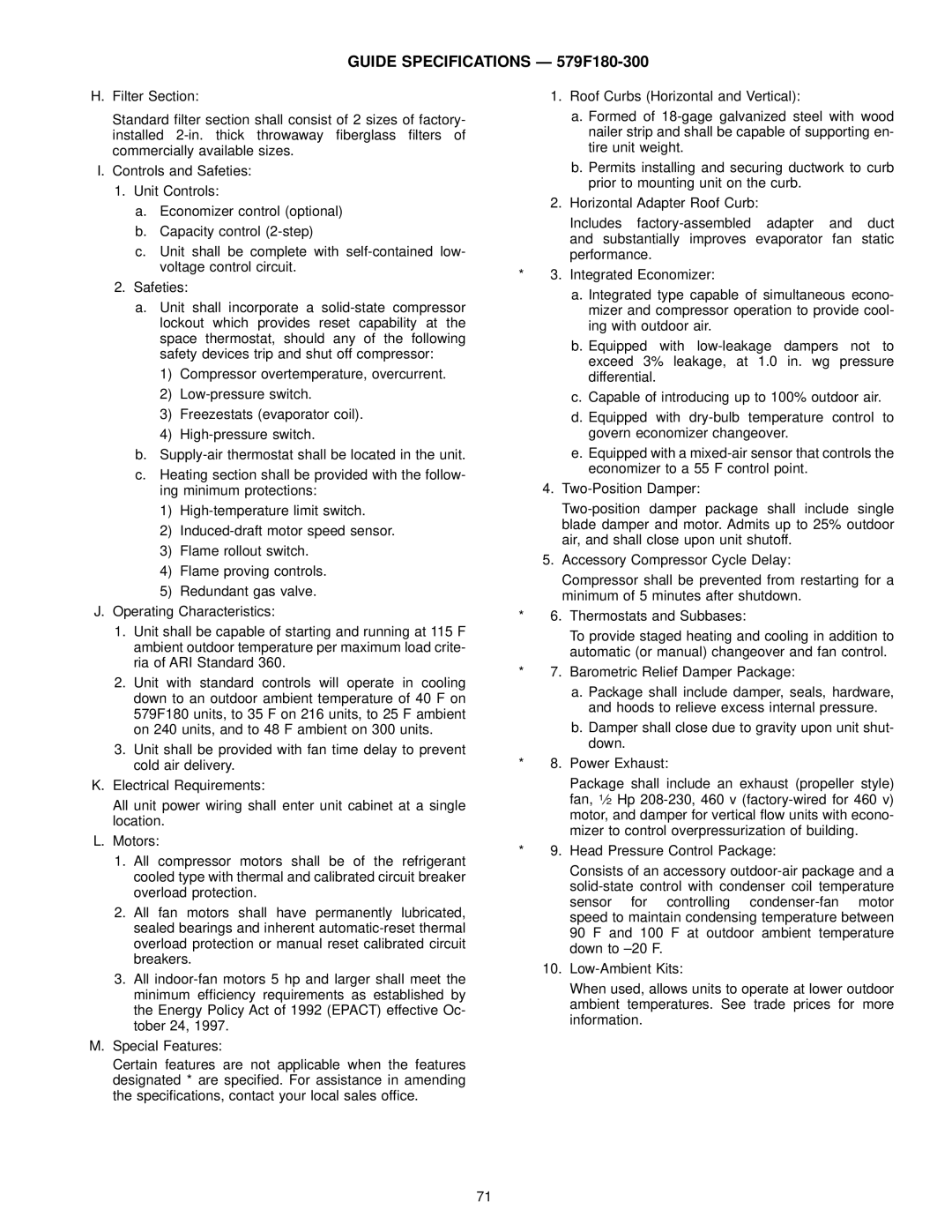 Bryant 580D manual Guide Specifications Ð 579F180-300 