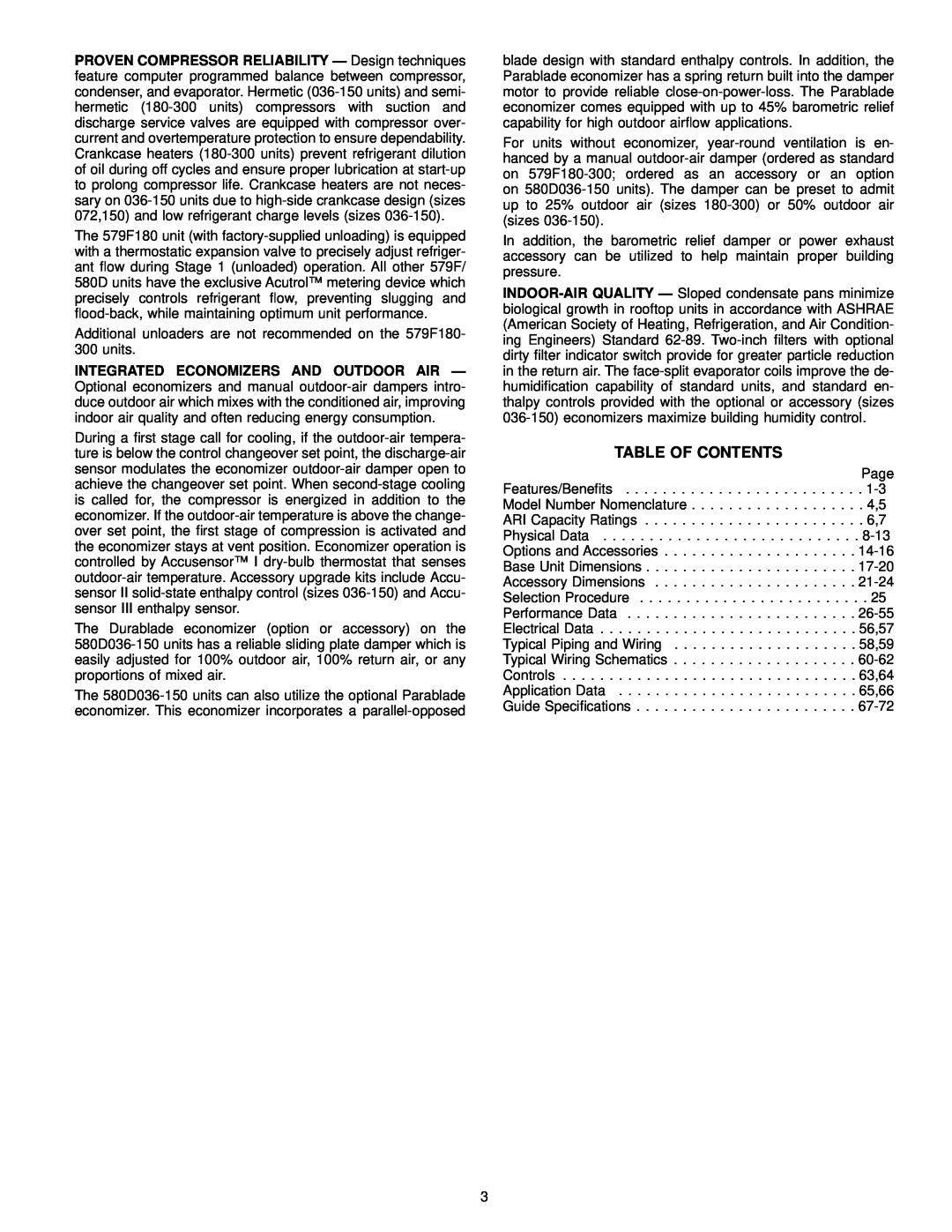 Bryant 580D manual Table Of Contents 