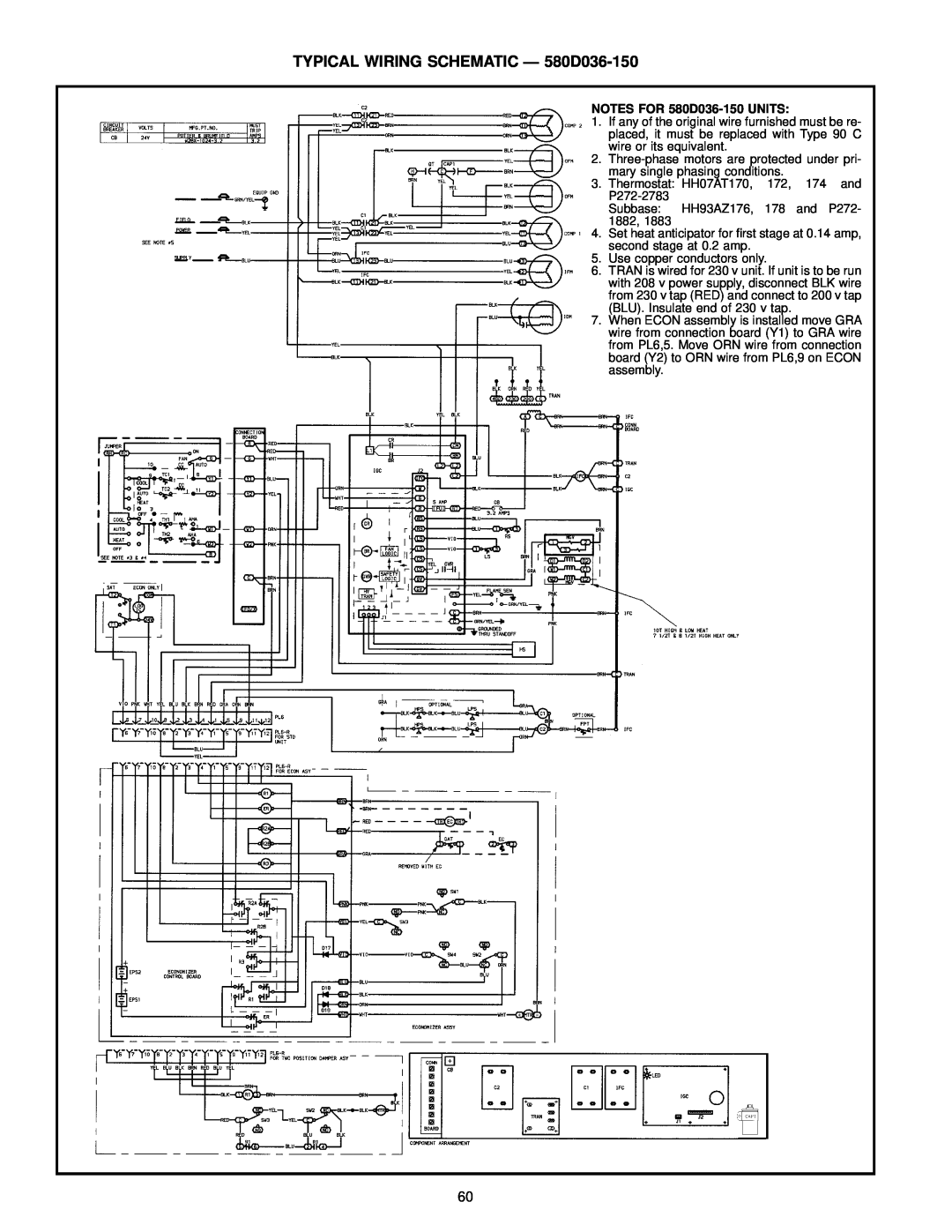 Bryant manual TYPICAL WIRING SCHEMATIC Ð 580D036-150, NOTES FOR 580D036-150UNITS 