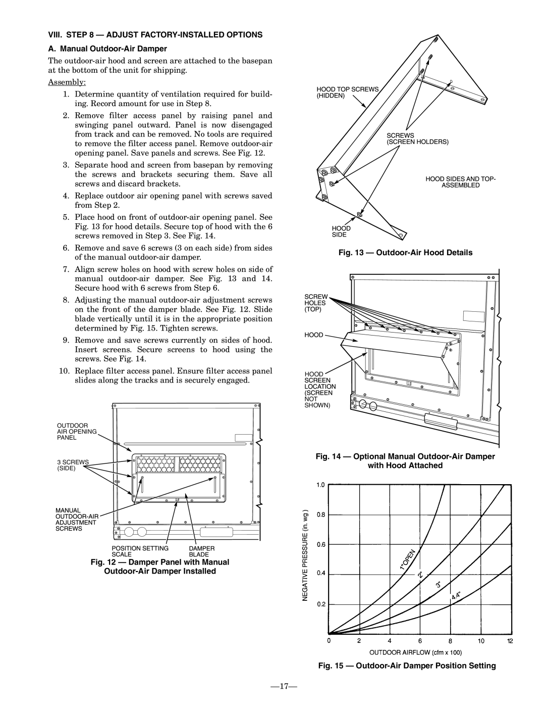 Bryant 580F VIII. Adjust FACTORY-INSTALLED Options, Manual Outdoor-Air Damper, With Hood Attached, Screws, Side 